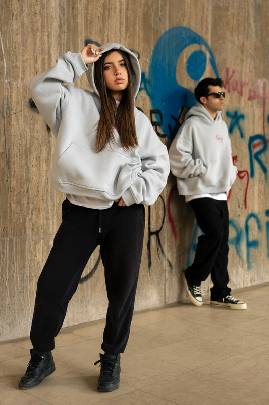 OVERSIZED CROPPED HOODIE Colour LIGHT GRAY